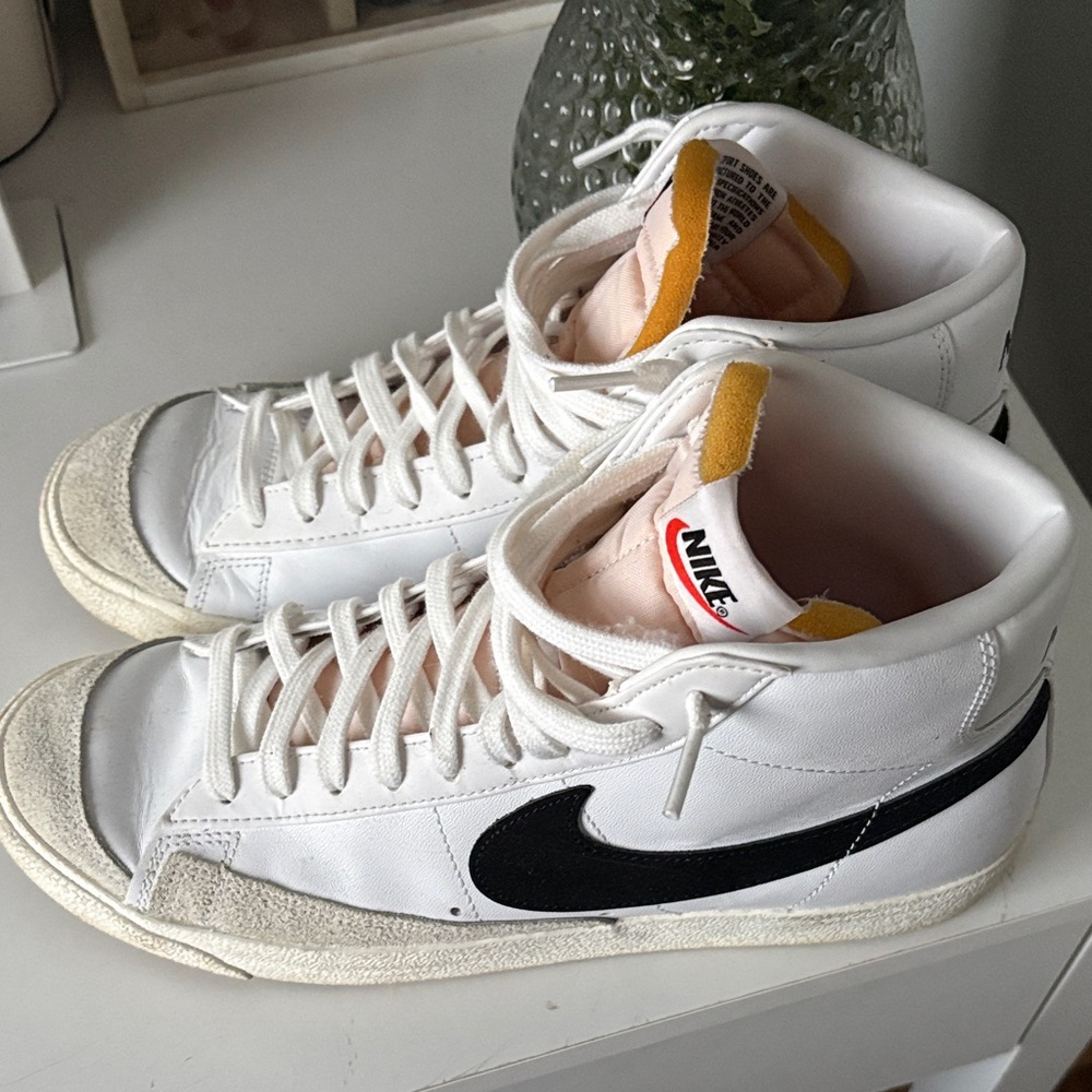 Nike White and Black High-Tops with Cream Accents